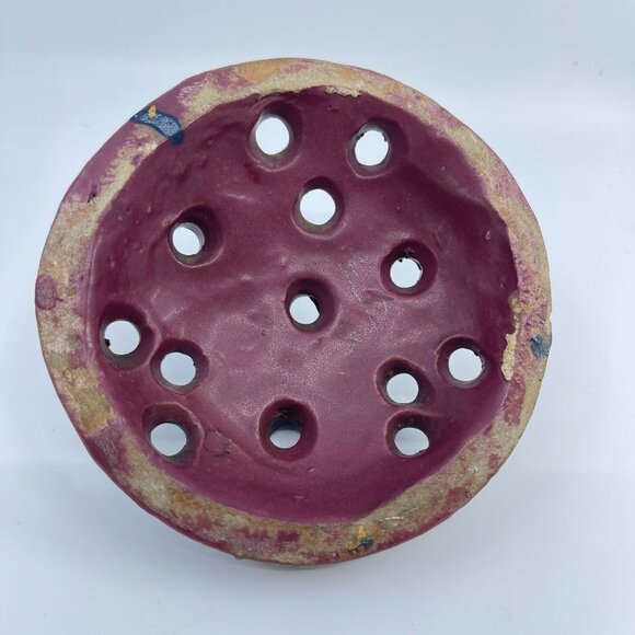 vintage van briggle pottery flower frog with 3 frogs purple - Picture 4 of 4